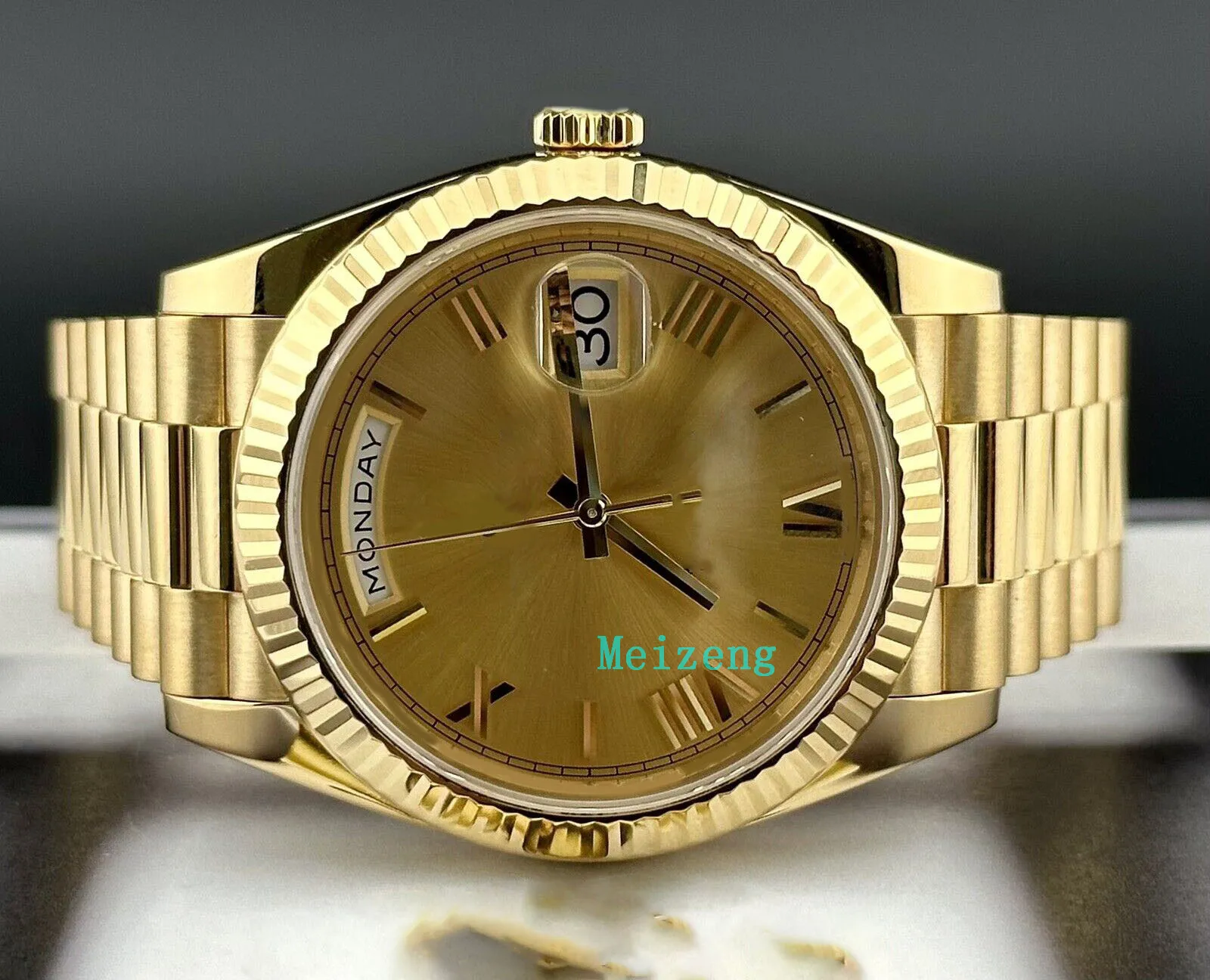 ساعة يد فاخرة ماركة جديدة للرجال ساعات أوتوماتيكية Day-Date 40 President 18k Yellow Gold Men's Watch Roman DIAL 228238