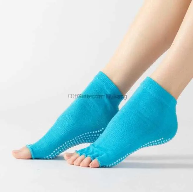 Vrouwen Sport Yoga Pilates oefening Open 5 Vinger Sokken Peep Toes Sox Slipper Anti Slip siliconen Bodem Dame Ballet Hak Dans Compressie Sok Alkingline