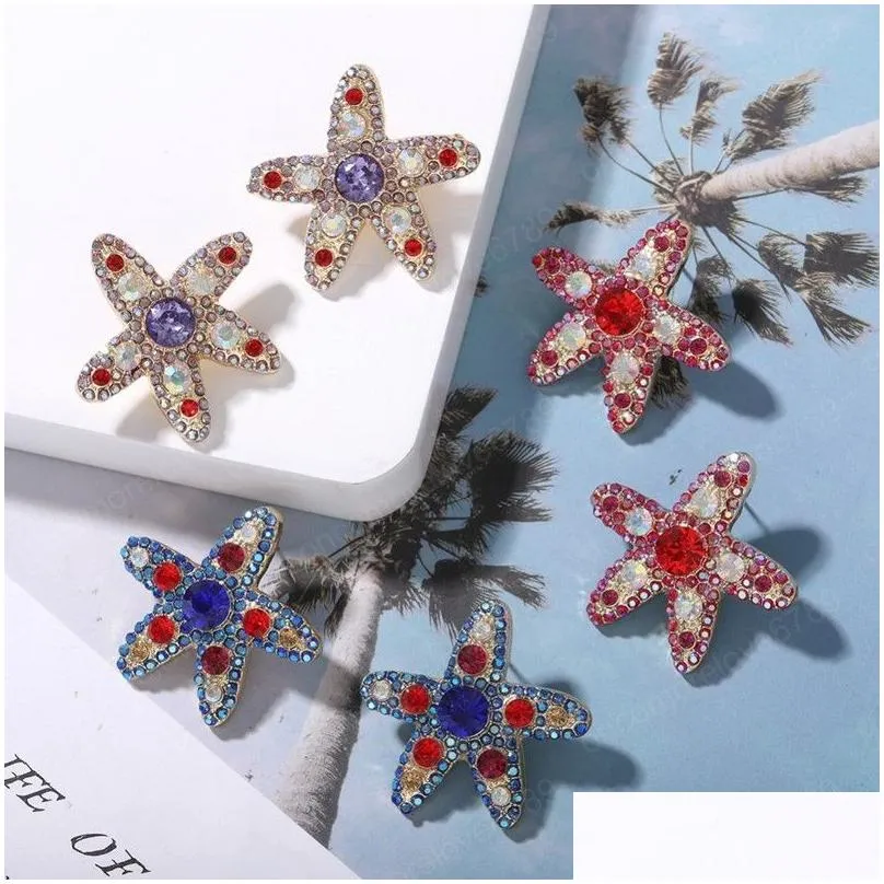 Stud Sweet Personality Starfish Earring For Women Fashion Rhinestone Pentagram Earrings Beach Accessories Jewelry Drop Delivery Dhcrm