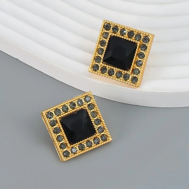 Fashionable Metal Square Rhinestone Geometric Earrings for Women