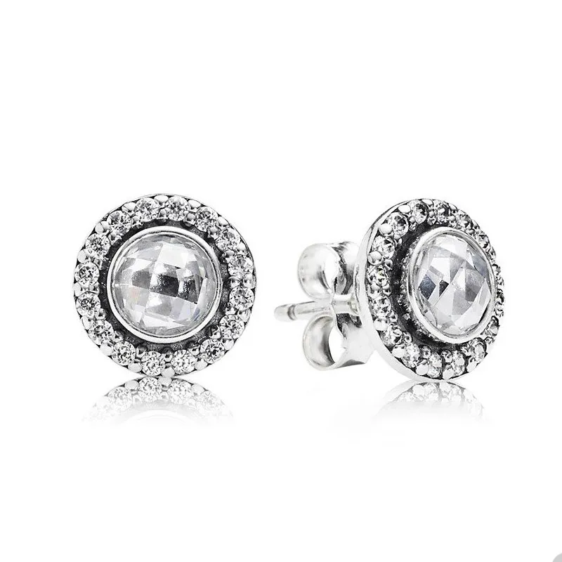 Sparkling Crystal Diamond Round Studörhängen för Pandora 925 Sterling Silver Wedding Party Jewelry Designer Earring Set For Women Luxury Earring With Original Box