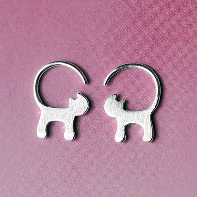 Silver Long Tailed Cat Earrings