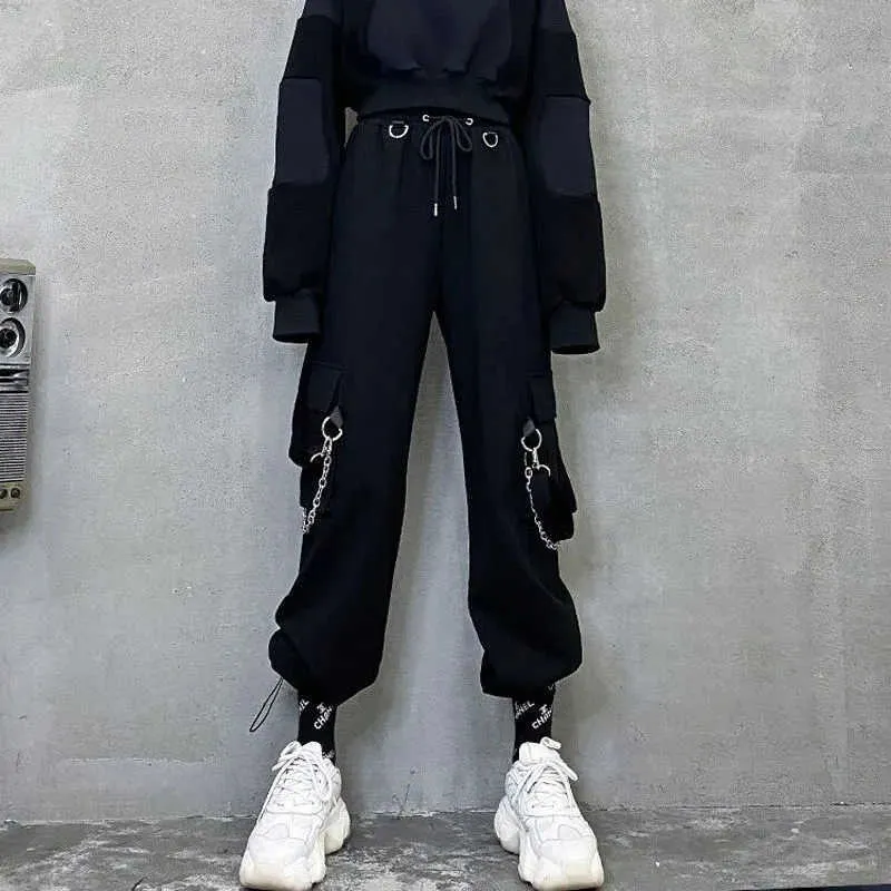 Capris Lucy Ever Punk Pocket Cargo Elastic High Tase Loose Street Clothing Hourglass HARAJUKU Saibl Sain Pantging Pants P230602