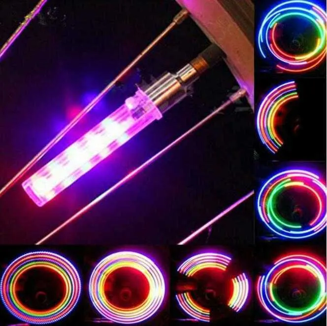 colorful 5 LED 7 Mode bike bicycle wheel spoke lamp lights mountain bike valve lamps accessaries flashing safety valve lights