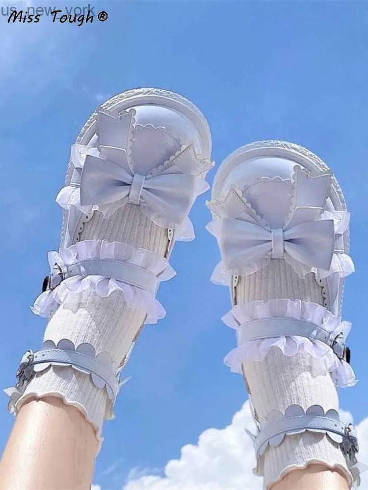 Japanska kawaii söta sandaler kvinnor bow lolita stil chic mary janes skor spänne design rund tå söta casual skor sommar 2022 l230518