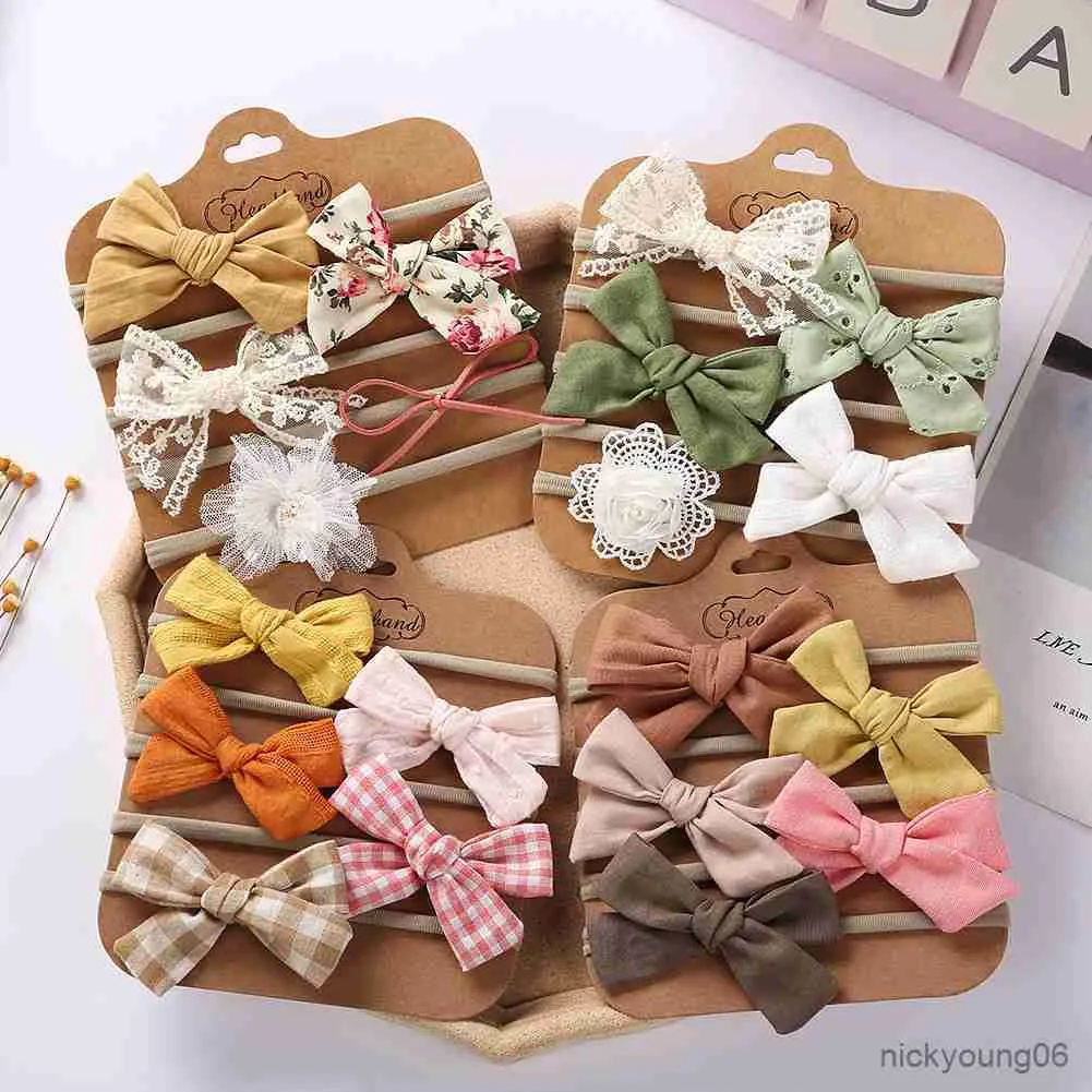 Hair Accessories 5Pcs/Set Children Elastic Bands Baby Headband Bows For Girls New Born Hairband Soft Cute