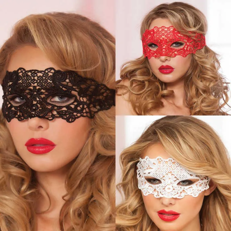 Sleep Masks Porn Sex Lingerie For Woman Black/White/Red Hollow Out Lace Eye Mask Halloween Party Sexy Costumes Erotic Toys For Adults J230602