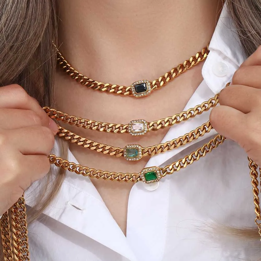 DHgate.com:Colorful Square Zircon Stainless Steel Chunky