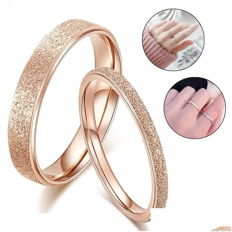 Bande Anneaux De Mode Simple Gommage En Acier Inoxydable Anneau De Haute Qualité Femmes 2 Mm Largeur Or Rose Couleur Doigt Bijoux Cadeau Pour Fille Drop Dhrqn