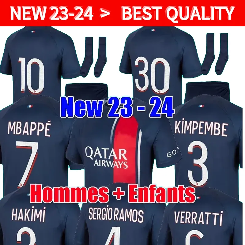 2023 2024 MBAPPE Fußballtrikots SERGIO RAMOS Maillots HAKIMI Frankreich psG Fußballtrikot 23 24Pariser Fans Spieler #30 MARQUINHOS VERRATTI Männer Kinder Kits