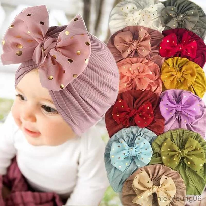 Hair Accessories Lovely Shiny Bowknot Baby Hat Cute Solid Color Girls Boys Turban Soft Newborn Infant Cap Beanies Head Wraps
