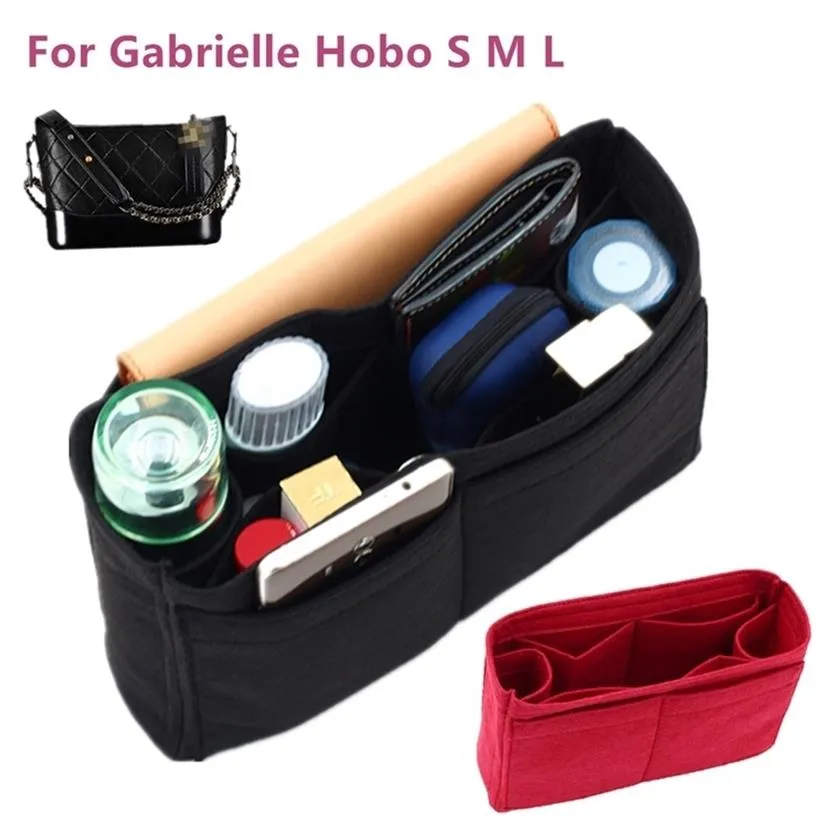 Passar Gabrielle Hobo Felt tygin Insert Bag Organizer Makeup Handväska Shaper Organizer Travel Inner Portable Cosmetic Bags Y200714301U
