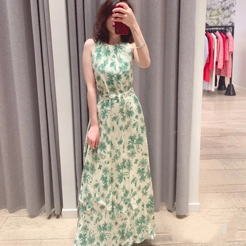 Casual Dresses S-andro Sleeveless Floral Dress Halterneck Fit A-line Midi Dress for WomenNew2023