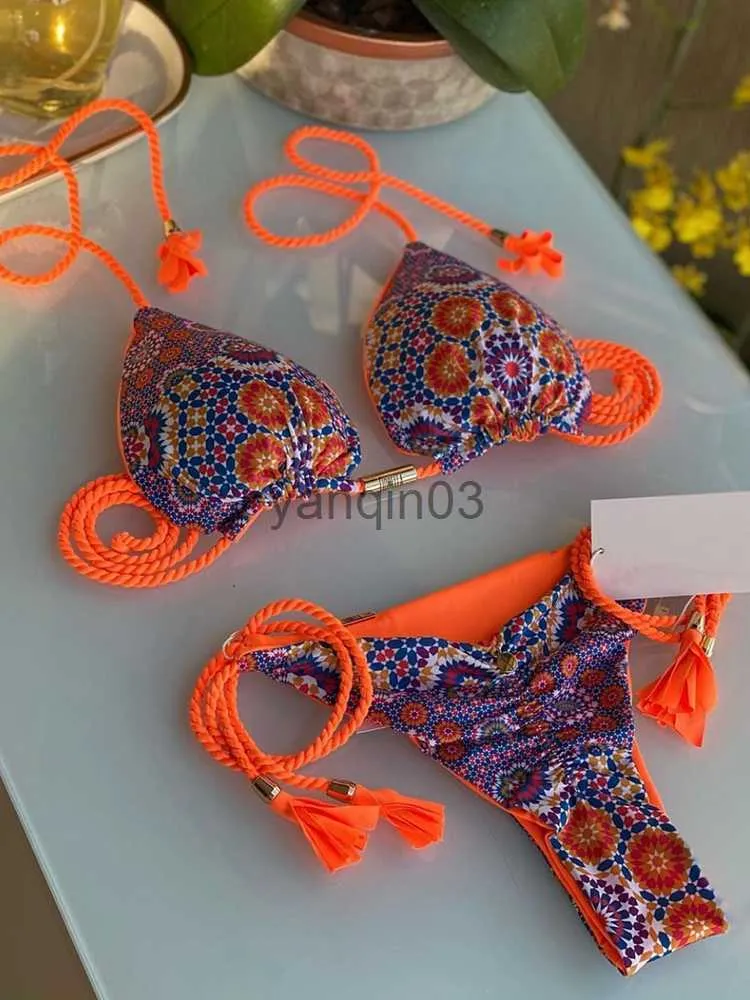 Costumi da bagno da donna 2022 Stampa floreale String Bandage Bikini Set Costumi da bagno Donna Estate Sexy Push Up Costume da bagno Costumi da bagno Halter Biqiuni Costume da bagno J230603