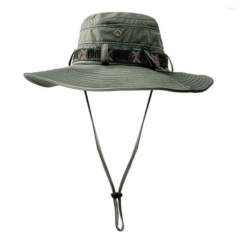 Wide Brim Hats Great Fisherman Hat Adjustable String Flat Top Men Outdoor Curled Edge Sun