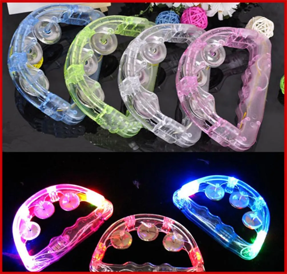 LED Flashing Tambourine Rattle Hand Bell Kids Light Up Luminous Toy KTV