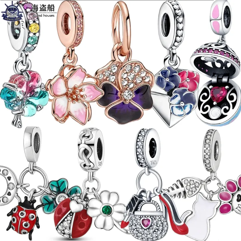 Pour les breloques pandora authentiques perles en argent 925 Dangle Charm Tennis Family Tree Love Heart Safety