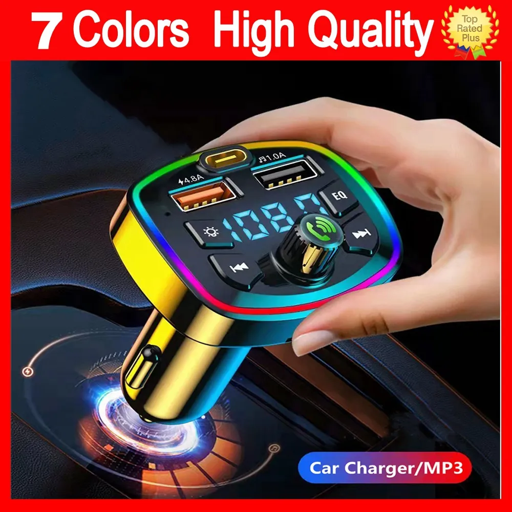4.8A Car Charger Fast Charging U Disk MP3 Player Bluetooth 5.0 FM Transmitter Hands-free Audio Receiver Dual USB PD Charger Car-Charge Car-Charger Quick Charge Free ship