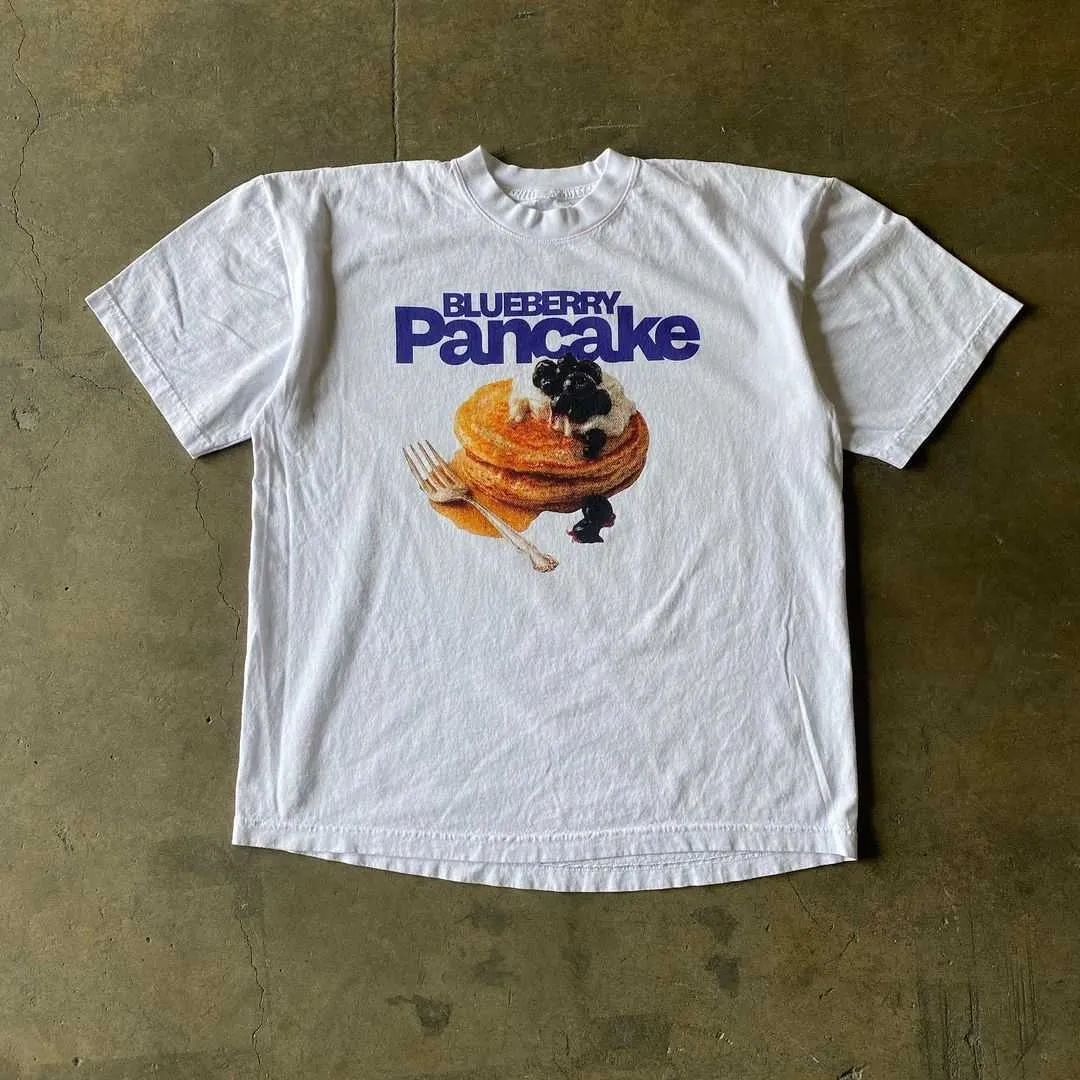 T-Shirt Pancake Letter Printing Vintage Classic Cotton Men's New Women's Gothic Top Extra Large T-shirt Y2k P230603