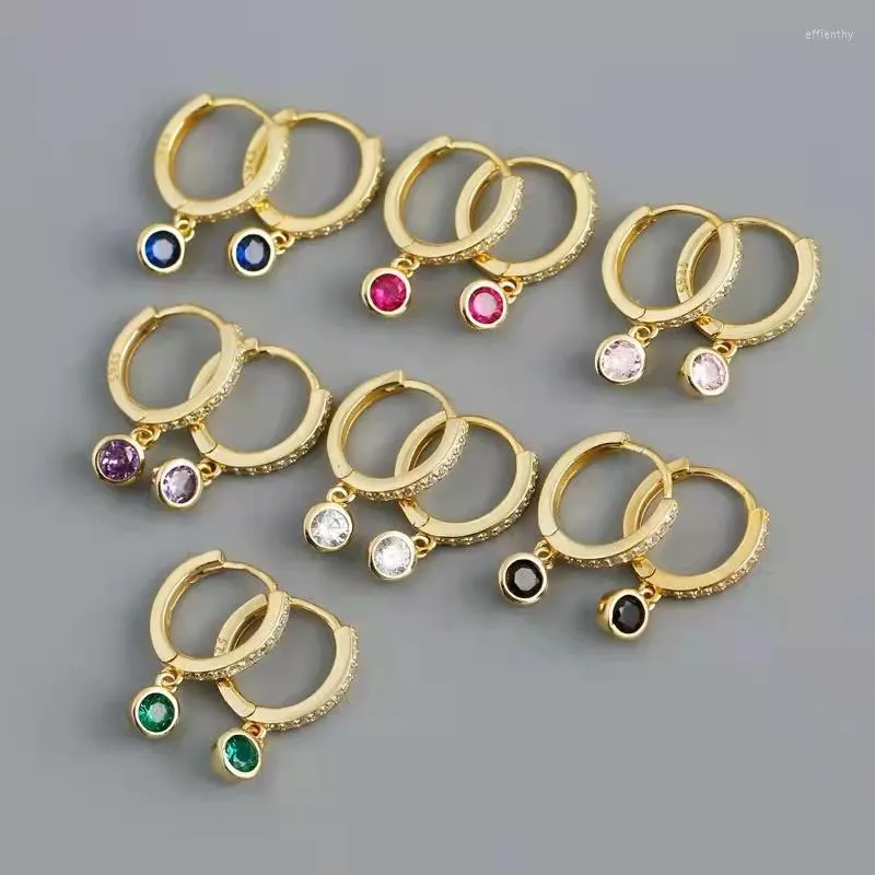 Hoop Earrings Small Colorful Round Zircon Huggies Pendant Drop For Women Simple Elegant Bohemian Piercing Jewelry Accessories
