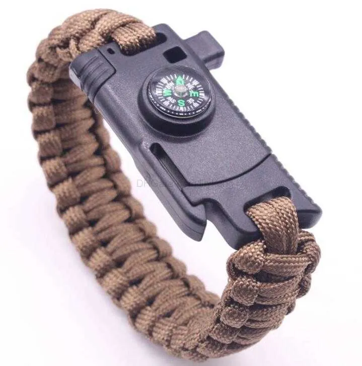 2020 Multifunctional Outdoor Paracord survival bracelet 5 inch length Compass Emergency Whistle Knife and Scraper adventure kit bracelets