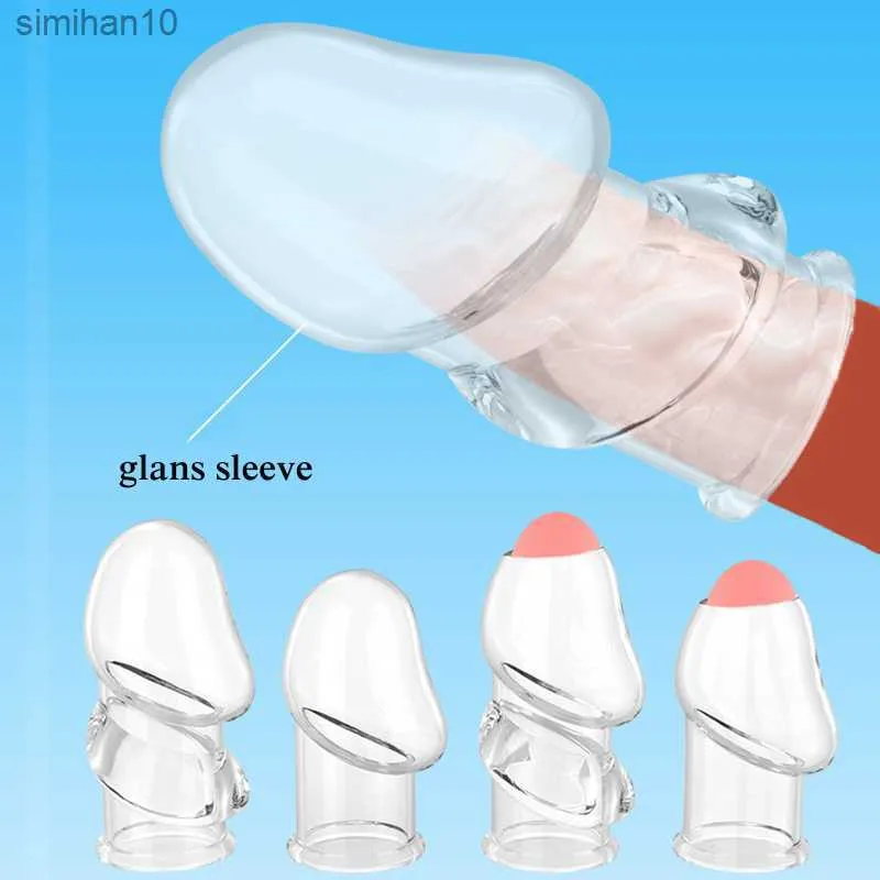 Sewing Notions 2pcs/set Male Glans Sleeve Penis Cock Ring Delay Ejaculation Foreskin Chastity Cage Penis Enlargement Sex Toys for Men Tools L230518