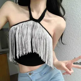 Women`s Tanks SABINAX 2023 Back Leggings Top Tassel Hanging Neck Crop Tops Small Suspender Vest Women`s Autumn Summer Korean Version