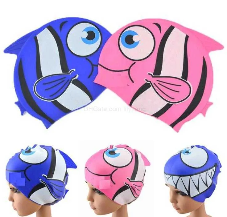 Baby Swimwear Boys Girls Swimsuits Hats Kids Clothes Swimming Caps Silica Gel Children Cute Cartoon Fish Swim Shower Bath Cap