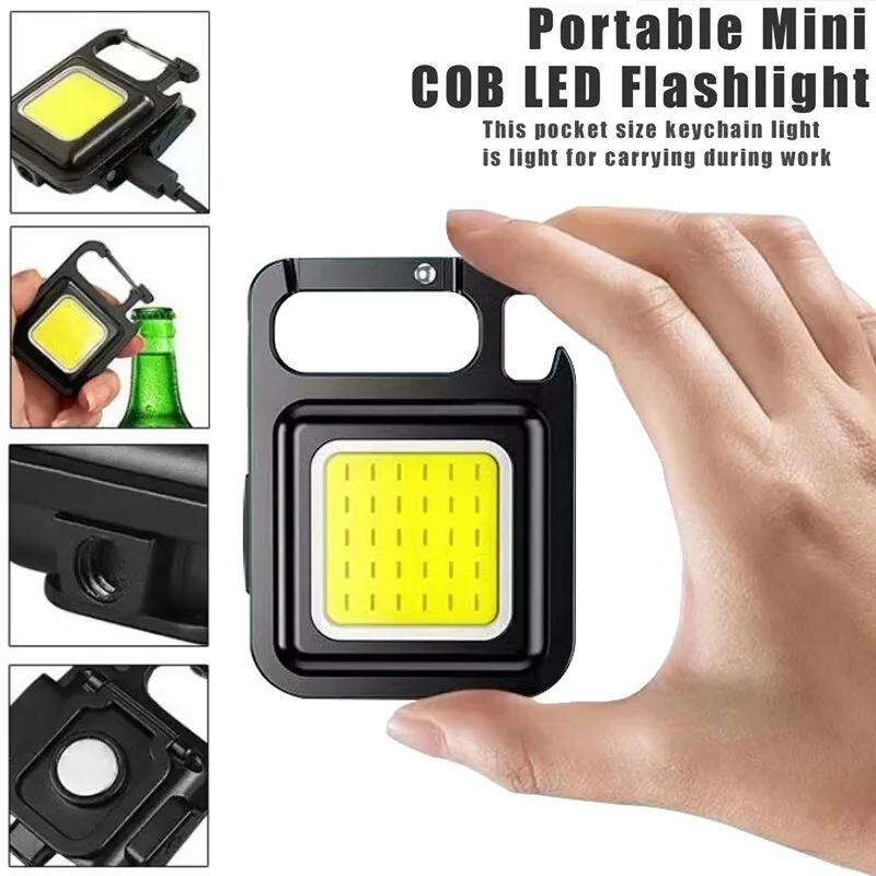 6-Pack Rechargeable LED COB Keychain Flashlights - Mini Magnetic Work Light