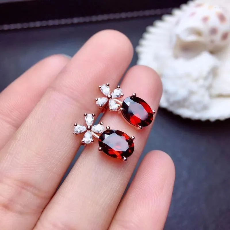 Stud Earrings Natural Real Garnet Earring And 925 Sterling Silver