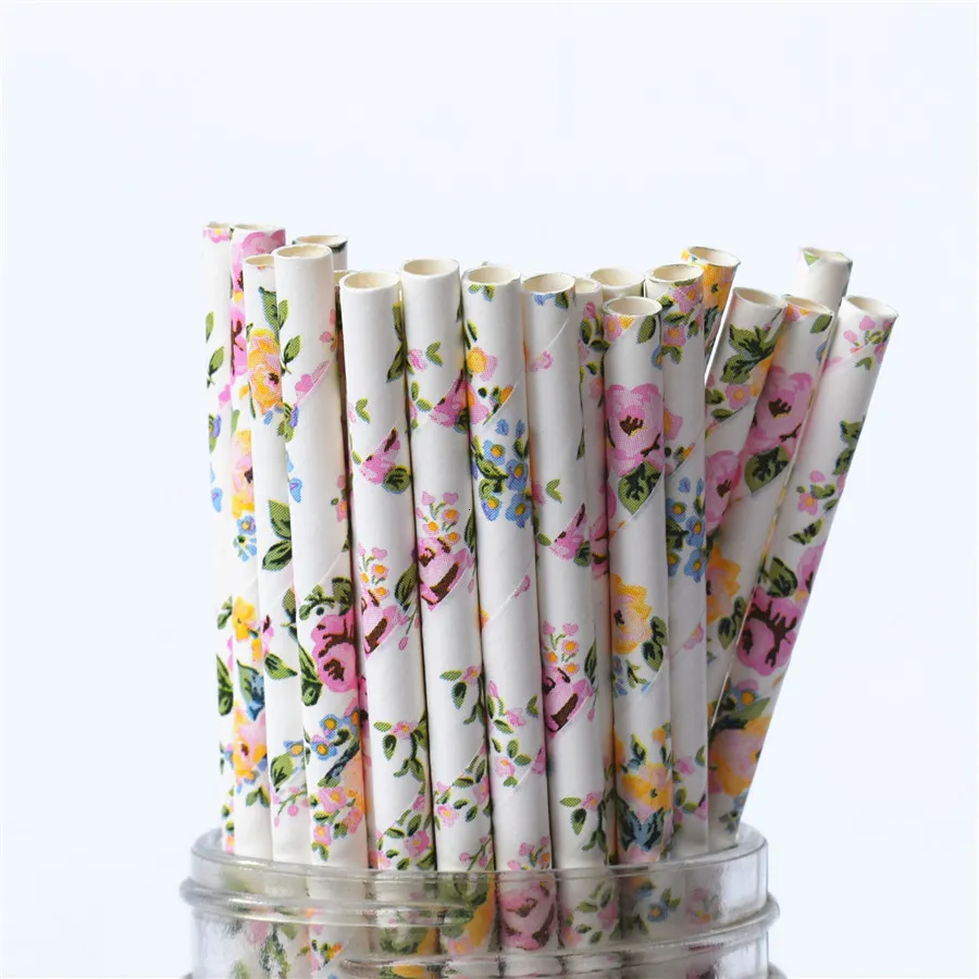 Disposable Dinnerware 25/50/100 pieces of romantic paper rope biodegradable retro flowers drinking paper rope Christmas decoration wedding event