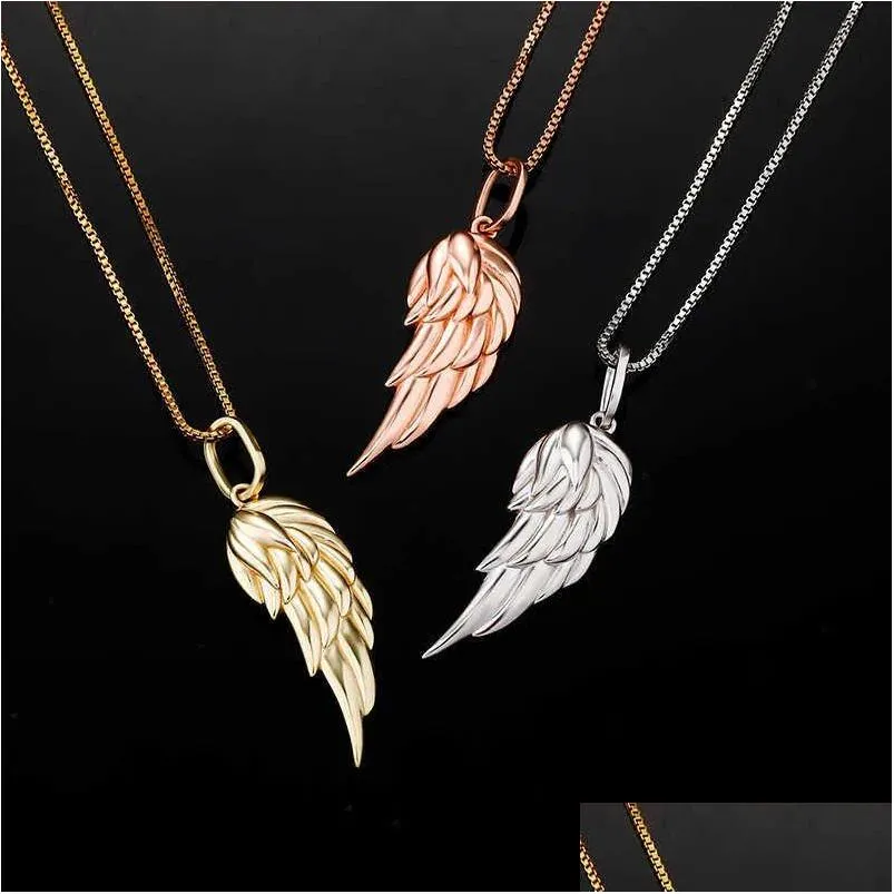 Pendentif Colliers Personnalisé 925 Sterling Sier Plume Aile Collier Hip Hop Bijoux Accessoires Pour Hommes Femmes Charme Or Rose 14K Dhend