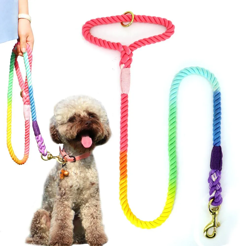 LEASSHES NYLON DOG LEASH Gradient Färg Pet Harness Lead For Dogs Valp Walking Running Training Leases Strap Belt Cotton Traction Rope