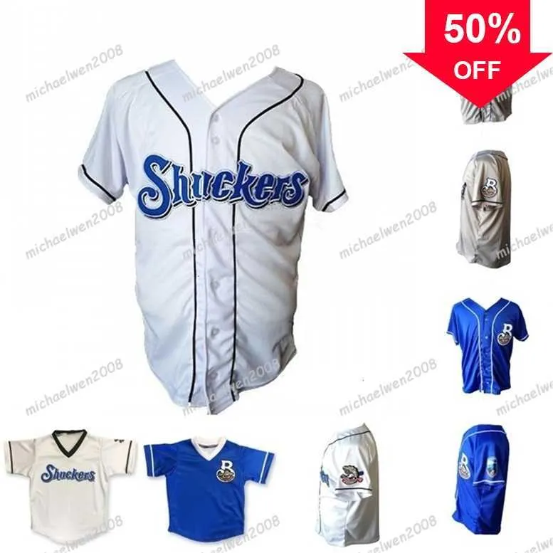 Xflsp GlaMitNess maillots de baseball personnalisés hommes Biloxi Shuckers blanc gris bleu personnalisé chemises à double couture de haute qualité