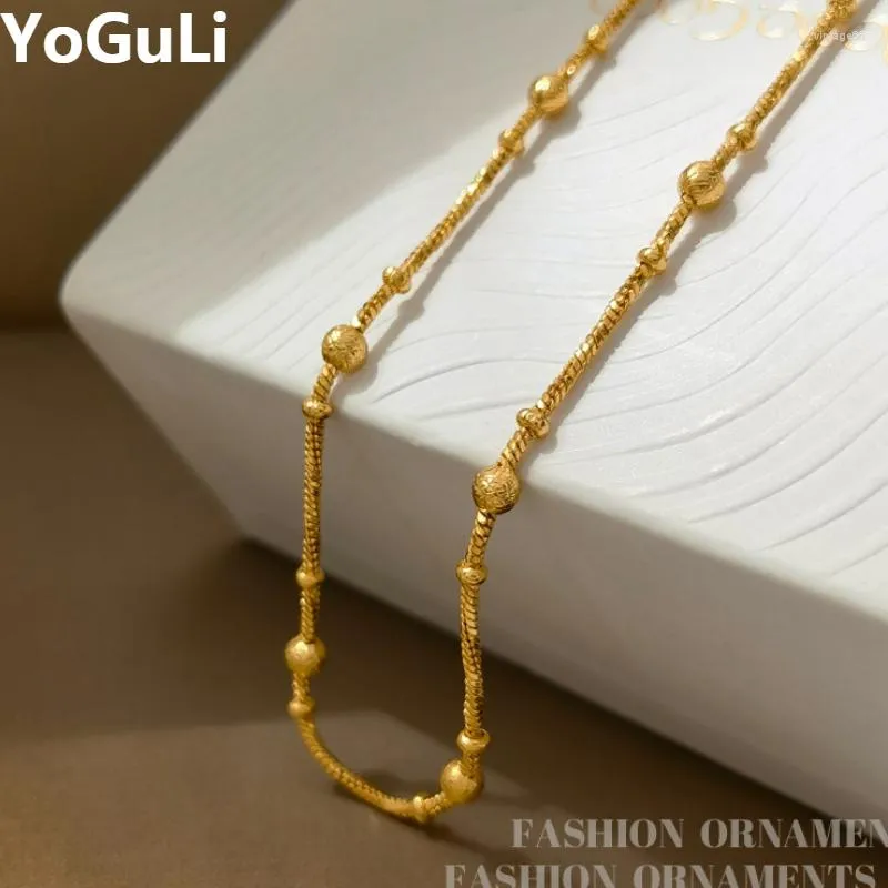 Kedjor modesmycken hög kvalitet mässing ett lager metall pärla guld färg kedja halsband för kvinnor tjej gåva helt enkelt