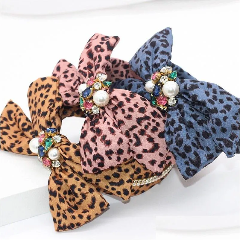 Headbands Leopard Bow Rhinestone Knot Hairband Headband Adt Hair Accessories Drop Delivery Jewelry Hairjewelry Dhqga