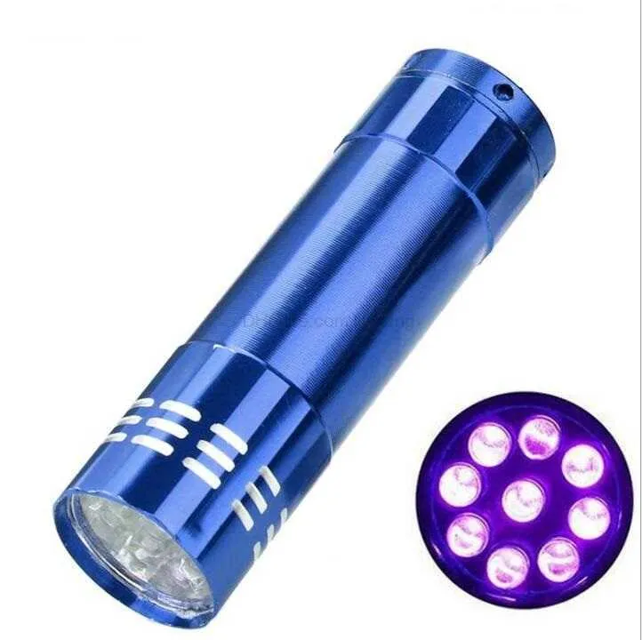 MINI 9 LED UV Flashlipt Ultraviolet للمشي لمسافات طويلة ركوب الدراجات ضوء الأشعة ULTRA الكشف عن الأموال البنفسجية LED LED UV LAMP مع مربع