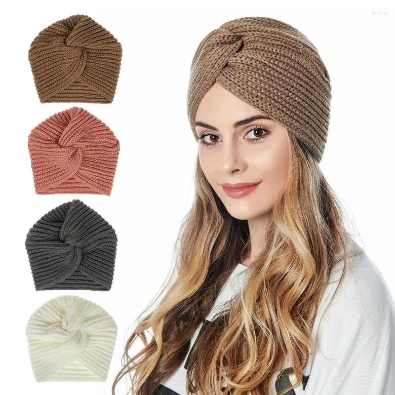 Vêtements ethniques 2023 femmes à la mode tricoté Turban chapeau hiver chaud croix musulman foulard Bonnet dames solide bandeau Bandana inde casquette