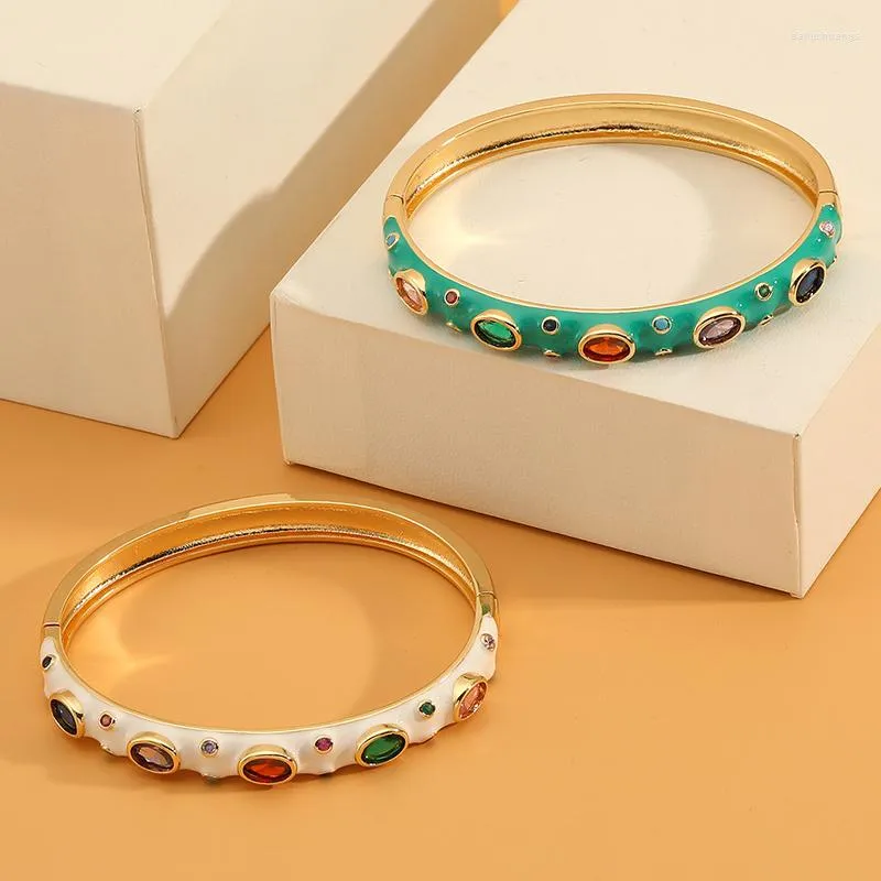 Bangle Vintage Classic Wide Bracelet Bangles For Women Trend Luxury Colorful Zircon Inlay Bacelets Fashion Gold Jewelry Accessories 1Pc
