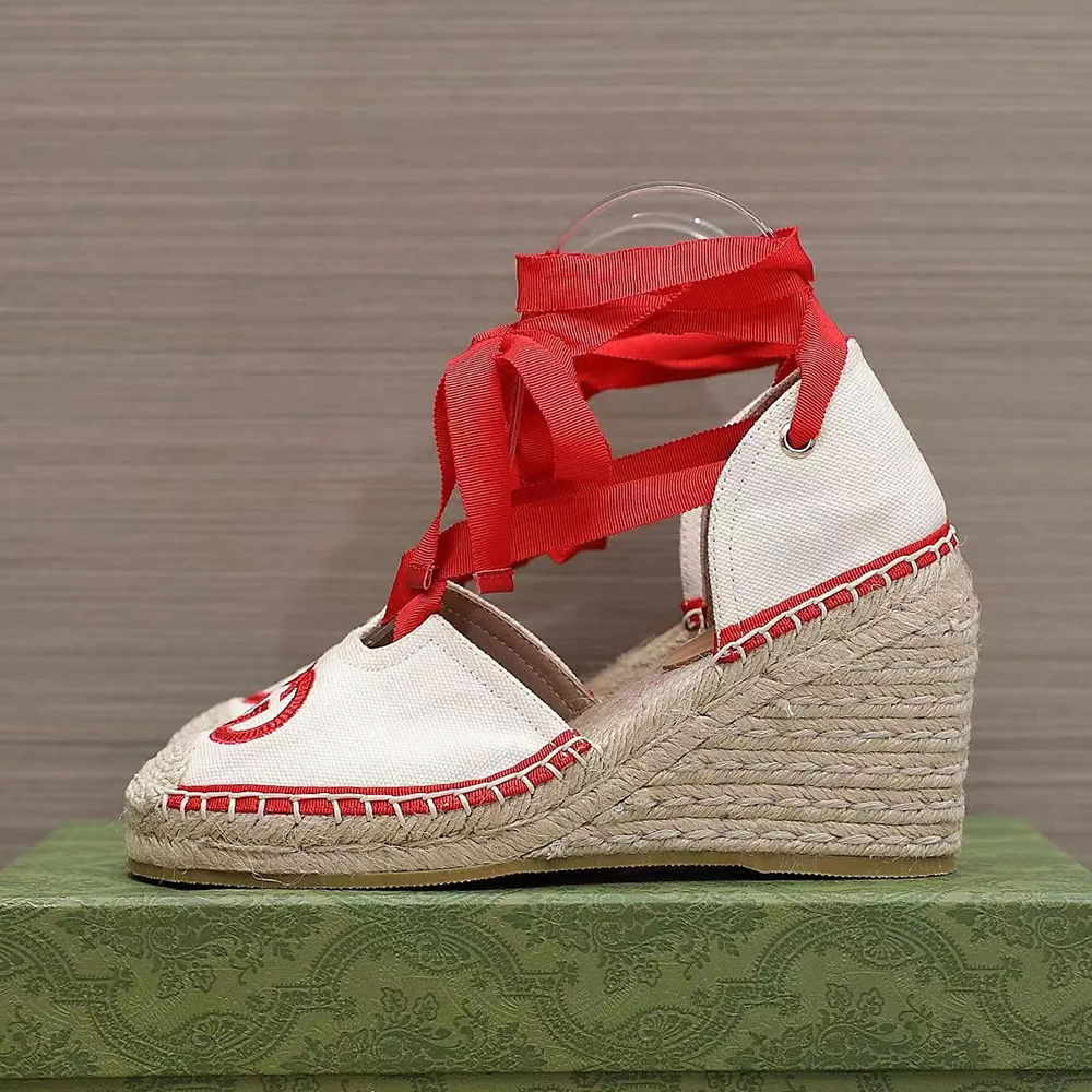 Straw Weaving Wedge Platform Dress Shoes Ankle Strap Fishermans