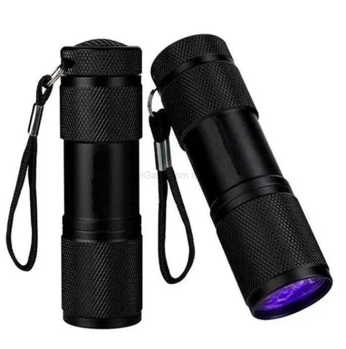 Mini 9 LED UV Flashlight Torch Torch Aluminy Aluminium Lamp Ultraviolet Lamp 395nm Violet Purple Lights Blacklight Calctect