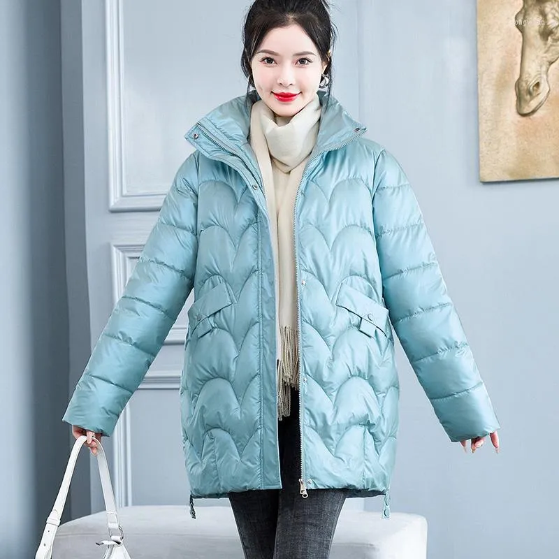 Trench da donna 2023 Inverno Coreano Abbigliamento Donna Lungo Parka Piumino lucido Giacca imbottita in cotone Moda Casual Cappotto caldo