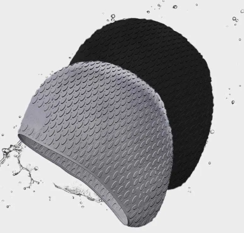 Män kvinnor silikon gummisimning cap 3d design öronfickor skyddande vuxen vattentät långt hår hålla torr badkapslar elastisk hatt