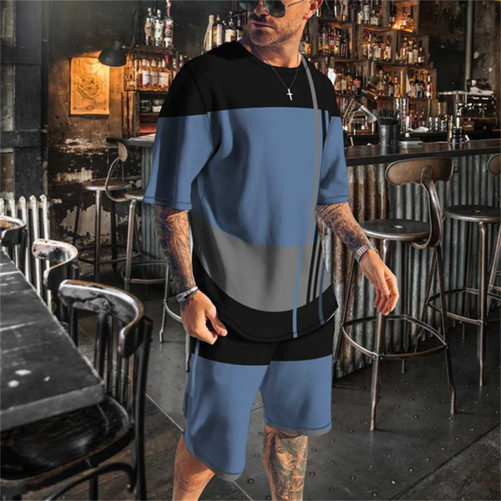 Tracksuits Summer New Short Sleeve Street Fashion 3D Printing Sportswear Men's Clothing P230603