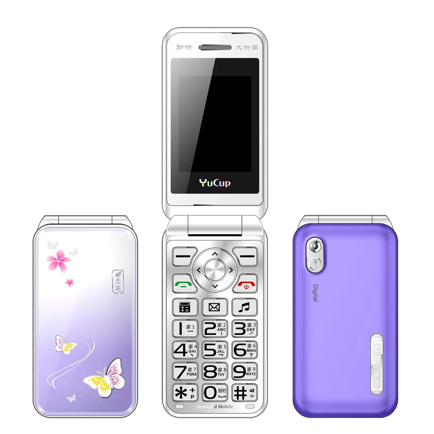 Desbloqueado Flip Woman Celular Grande Display Fino Lanterna Bonito Estilo Clamshell Dois Sim Fácil Funcionamento Aluno Celular Sem Câmera Para Lady Girl