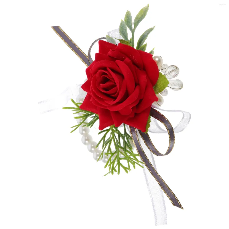 Dekorativa blommor handledsblomma brudgum corsage delikat dekor bröllop prom brud hand plastmoder pärla trim