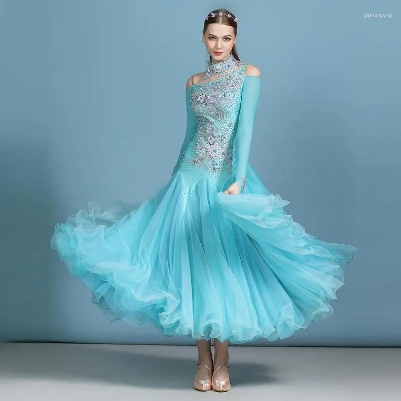 Stage Wear Ballroom Competition Dresses Modern Dance Performance Costumes Women Rhinestones High End Evening Party Gown