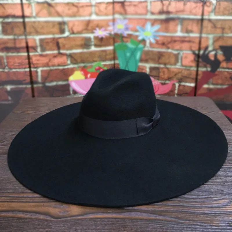 Breda randen hattar hink hattar kvinnor 16 cm stor brim ull filt hatt chic floppy varm vinter trilby hatt band bowknot kyrka klänning bröllop fedora jazz hatt 230602