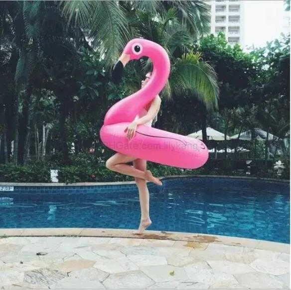 Uppblåsbar flamingo Swim Ring Pool Float Toys 90 cm barn vuxen simning ring cirkel party dekoration strandvatten party leksak