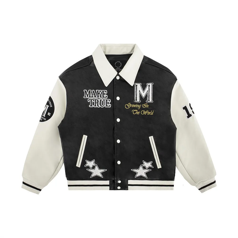 Y2K Mens Nylon Cute Baseball Jackets With Cartoon Letter Towel And
